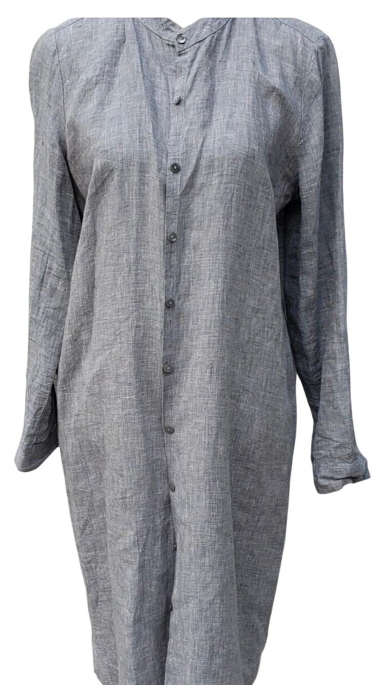 Eileen Fisher Organic Linen Button Front Shirt Dress, Chambray Blue, Size Large